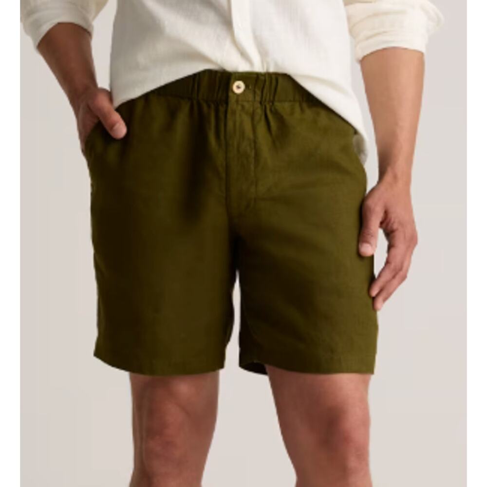 NWT Quince European Linen Short Green 8” Large Coastal Resort Minimalist Relaxed